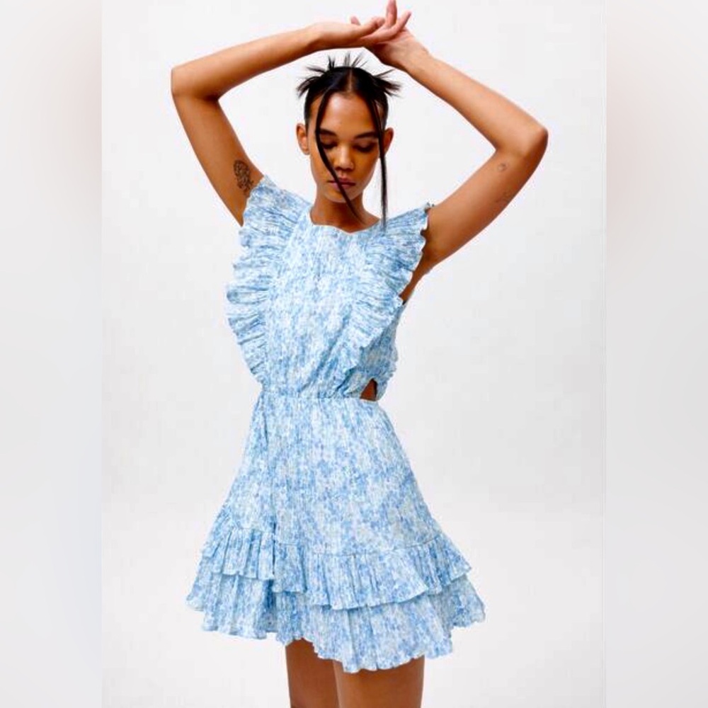 Minkpink Zahari Mini Dress in Blue Floral Size M